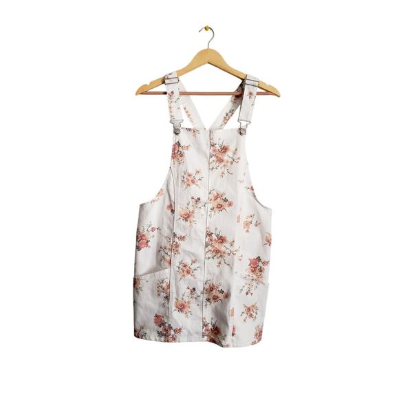No Boundaries Floral Print Overall Mini Dress Size Juniors Large - Picture 1 of 7